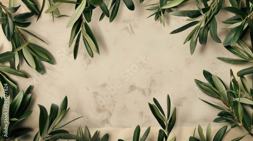 Graphic Design with Olive Tree Branches and Inscription on Frame