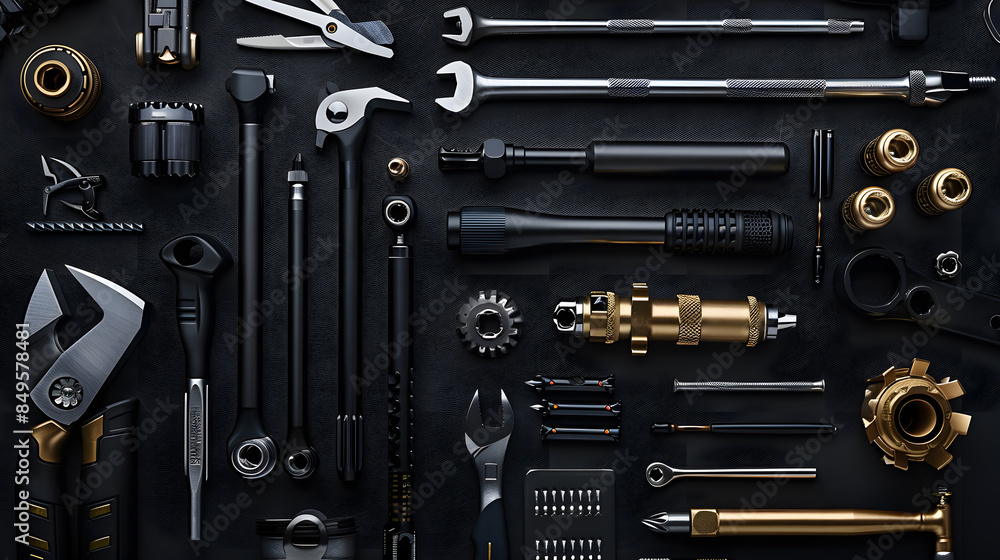 A collection of tools and hardware, including wrenches, pliers, and screwdrivers A collection of tools and hardware, including wrenches, pliers, and screwdrivers