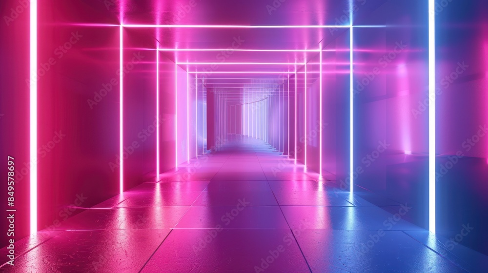 Abstract background of futuristic corridor with pink and blue neon lights Abstract background of futuristic corridor with pink and blue neon lights
