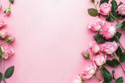 Beautiful pink roses on pink background. Love, Rose day , Mother's day and Valentine day floral background.