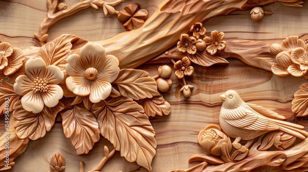 Wooden carved floral pattern background, 3D effect, detailed wood grain texture, traditional carving art style SEAMLESS PATTERN Wooden carved floral pattern background, 3D effect, detailed wood grain texture, traditional carving art style SEAMLESS PATTERN