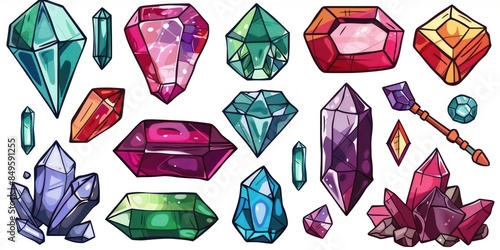 assortment of illustrated gems with different colors photo