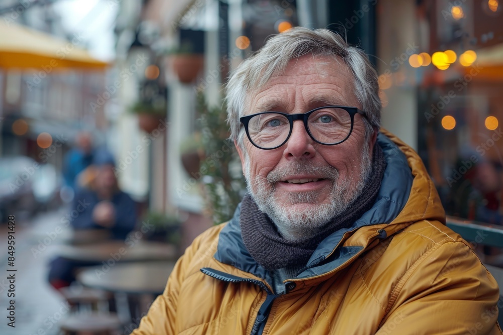 Smiling Elderly Man in Outdoor Cafe Smiling Elderly Man in Outdoor Cafe