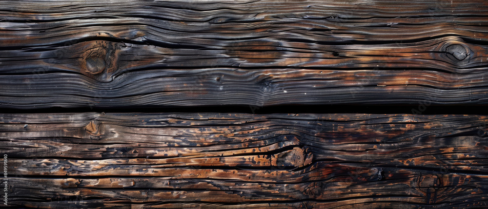 Naklejka premium Mellow dark-colored wood texture background. Natural grain and high contrast. 