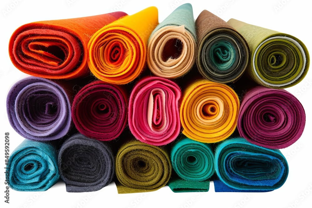 A set of felt sheets in various colors, white background A set of felt sheets in various colors, white background