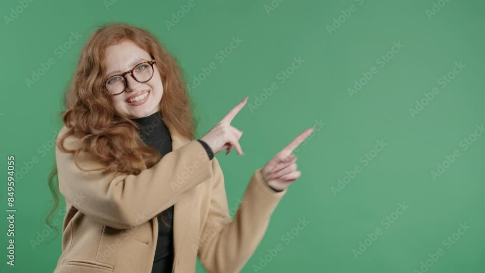 Recommending smiling BusinessWoman pointing at side copy space or advertising. Recommending smiling BusinessWoman pointing at side copy space or advertising.