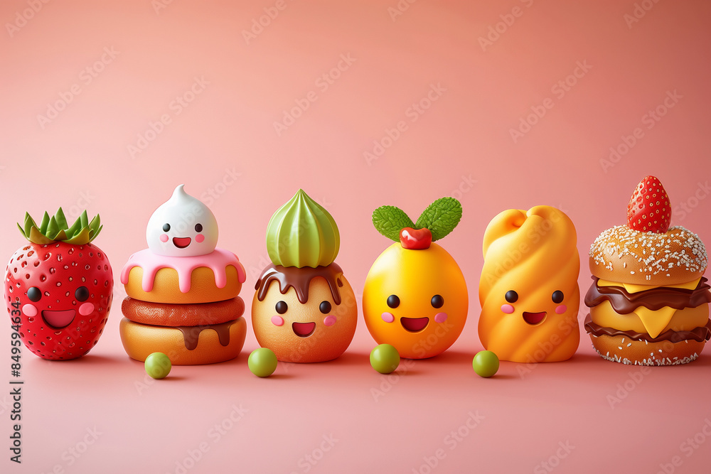 Cute food cartoon character on a pink background Cute food cartoon character on a pink background