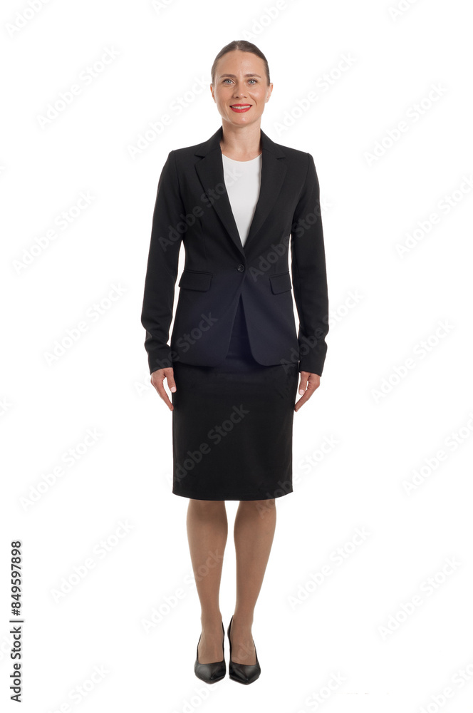 full body picture of happy young business woman standing on white background full body picture of happy young business woman standing on white background