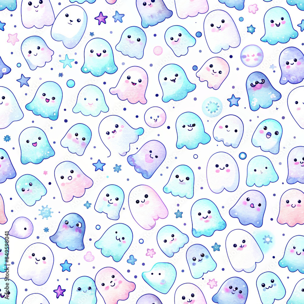seamless background with blue watercolor ghosts seamless background with blue watercolor ghosts
