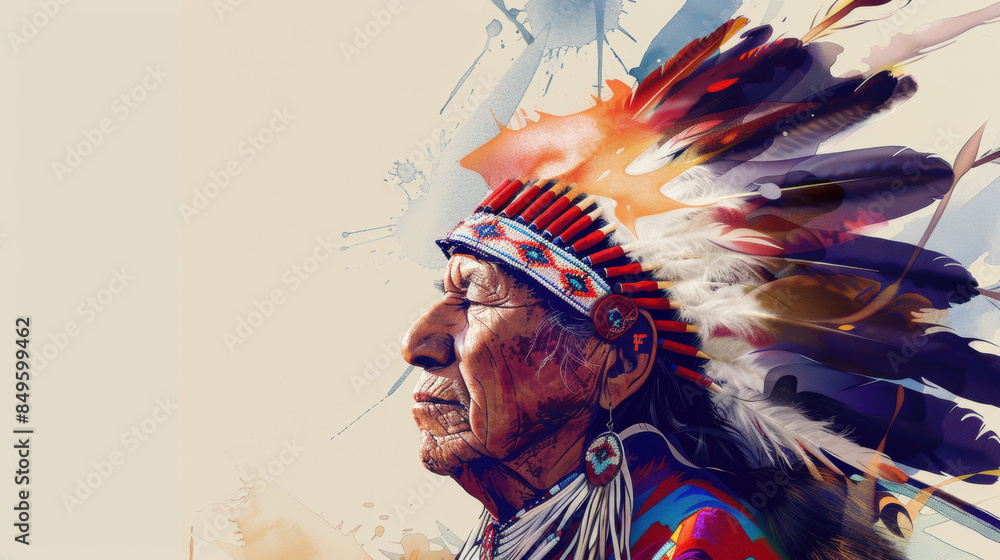 Indigenous elder adorned in a vibrant traditional headdress. Concept ...