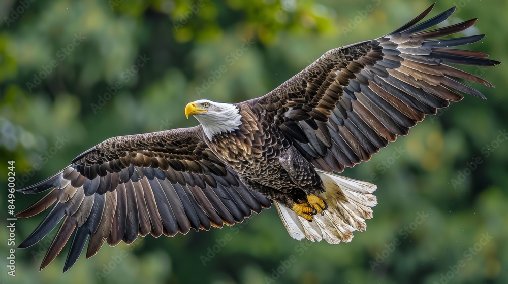 Fototapeta premium Bald Eagle with Wings Spread in Flight