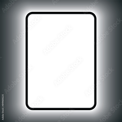 illuminated vertical lightbox mockup with rounded corners on a grey wall background, vector illustration