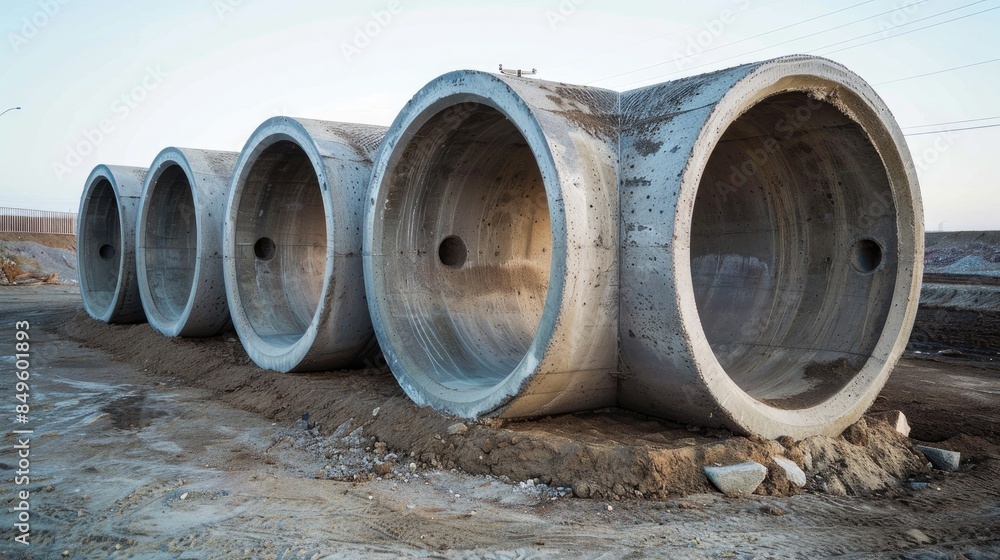 Concrete pipes with a central cavity similar to car tires Concrete pipes with a central cavity similar to car tires