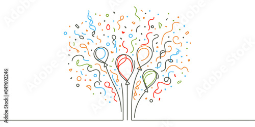 confetti party balloon popper icon, fireworks logo, flat design. Firecracker for the holiday. Continuous one line drawing