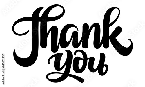 Thank you greeting card calligraphy black text . Invitation print design. Handwritten modern brush lettering white background isolated vector