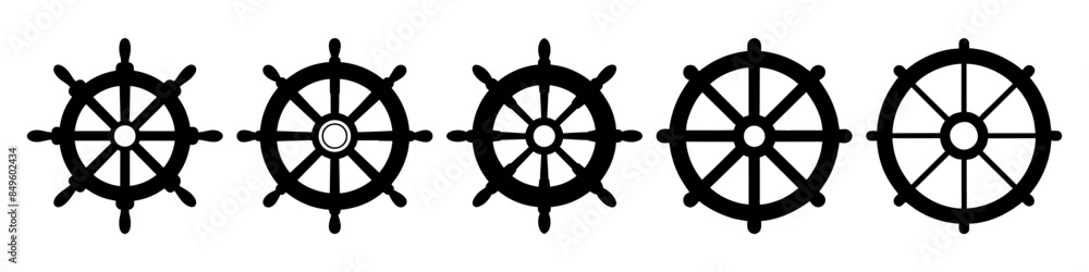 Set of steering wheel icon. Captain's steering wheel. Ship wheel. Isolated vector illustration on a white background Set of steering wheel icon. Captain's steering wheel. Ship wheel. Isolated vector illustration on a white background