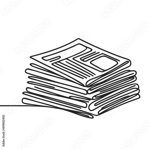 One line drawing of a stack of news newspapers. Vector illustration