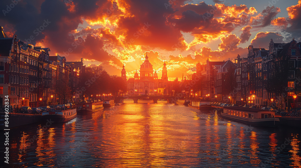 Capture the grandeur of Amsterdam, Netherlands created with Generative AI technology Capture the grandeur of Amsterdam, Netherlands created with Generative AI technology