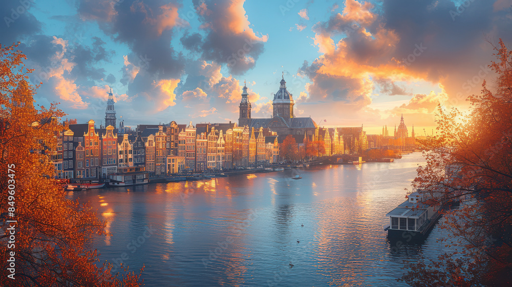 Fototapeta premium Capture the grandeur of Amsterdam, Netherlands created with Generative AI technology