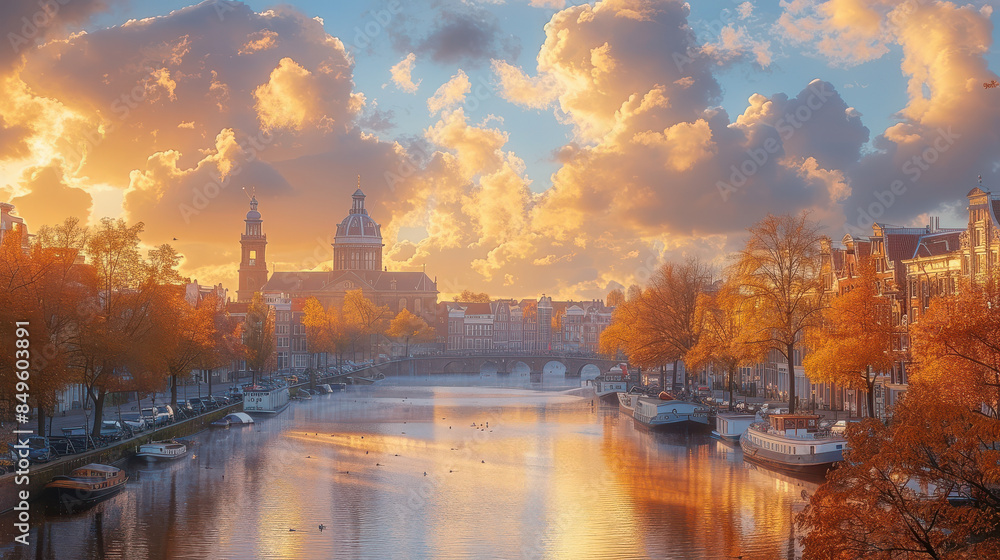 Obraz premium Capture the grandeur of Amsterdam, Netherlands created with Generative AI technology