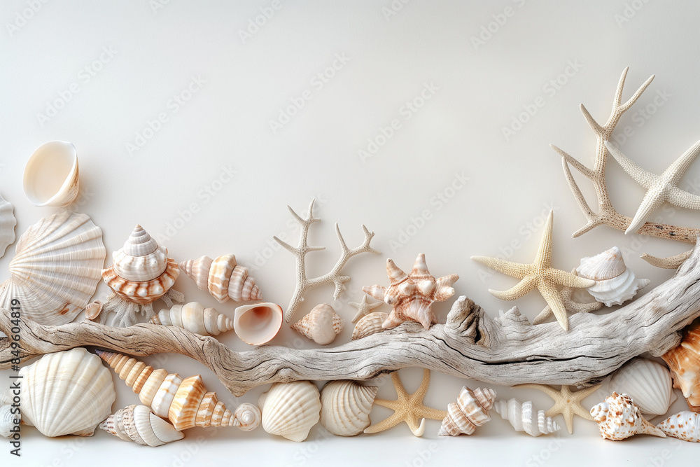 Obraz premium A coastal themed decor mockup with shells