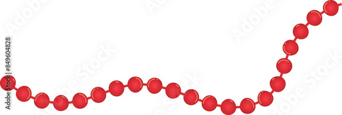 Red bead necklace isolated white background. Material appears be plastic glass. Spherical beads connected string wire component arranged curved pattern