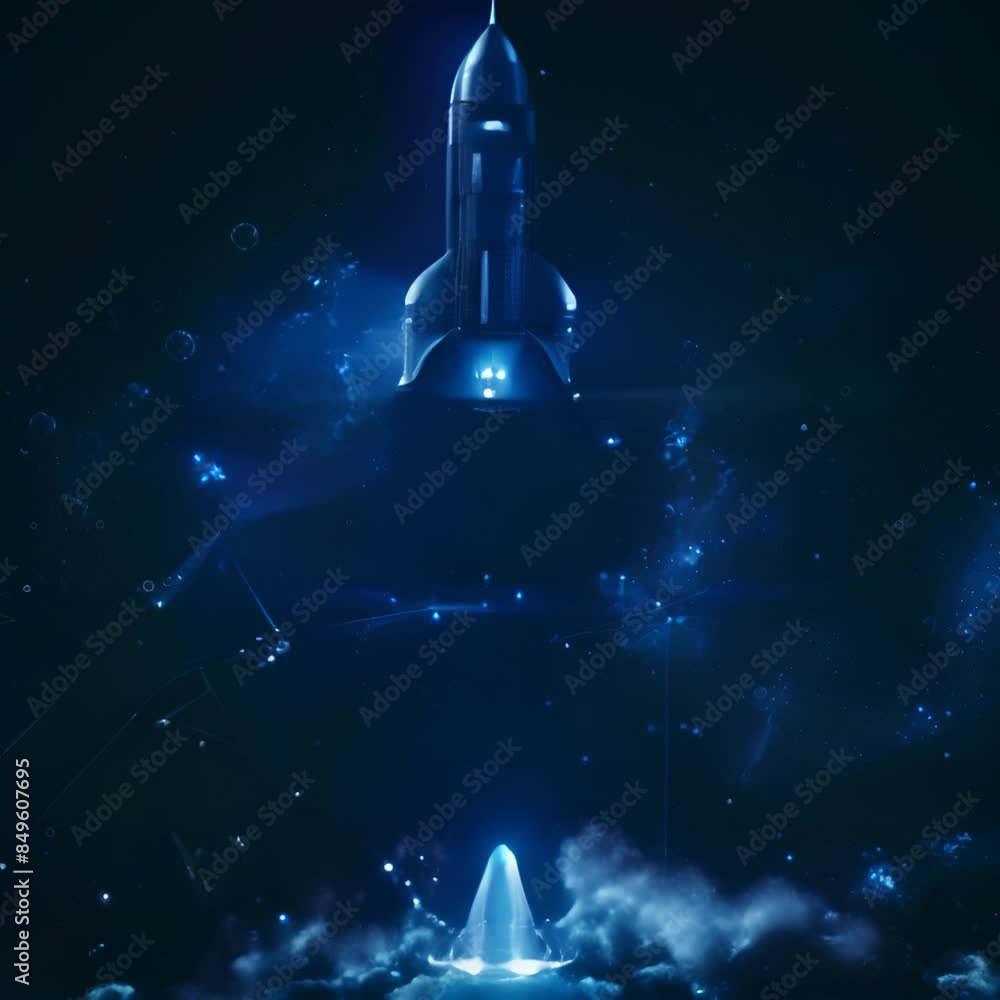 Futuristic Rocket Hologram in Digital Space. Futuristic Rocket Hologram in Digital Space.