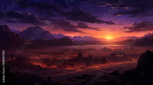 Breathtaking Sunset Over Ancient Ruins in a Mystical Valley