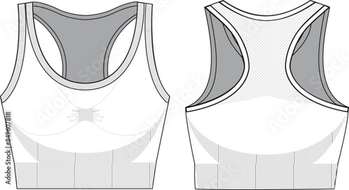 Seamless sport bra top technical drawing vector