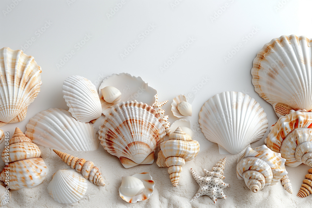 A coastal themed decor mockup with shells A coastal themed decor mockup with shells