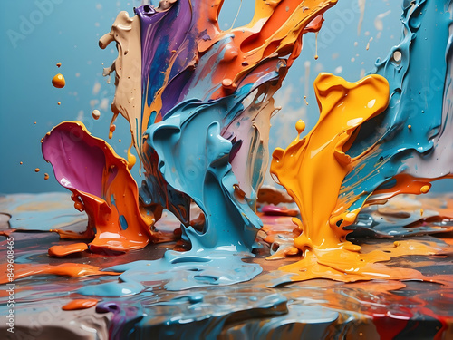 Splashing colorful paint with blurred face photo