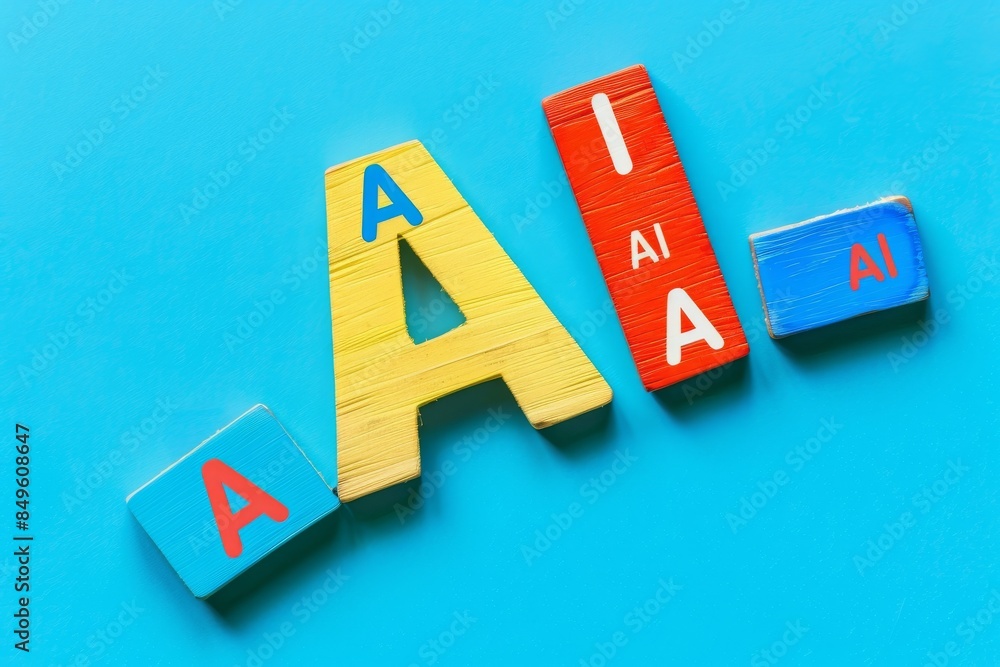 Obraz premium AI letters with colorful blocks, symbolizing artificial intelligence, cognitive computing, and innovative technology in a creative design.