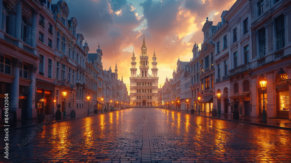 Obraz premium Capture the grandeur of Brussels, Belgium created with Generative AI technology