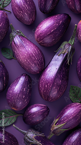 Wallpaper Mural Eggplants with Leaves in Deep Violet Background Torontodigital.ca