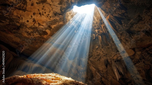 Naturally Formed Cave with Light Entering from Above photo