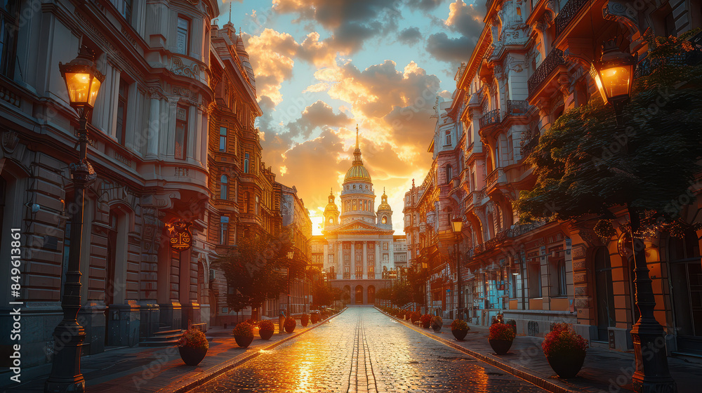 Naklejka premium Capture the grandeur of Bucharest, Romania created with Generative AI technology