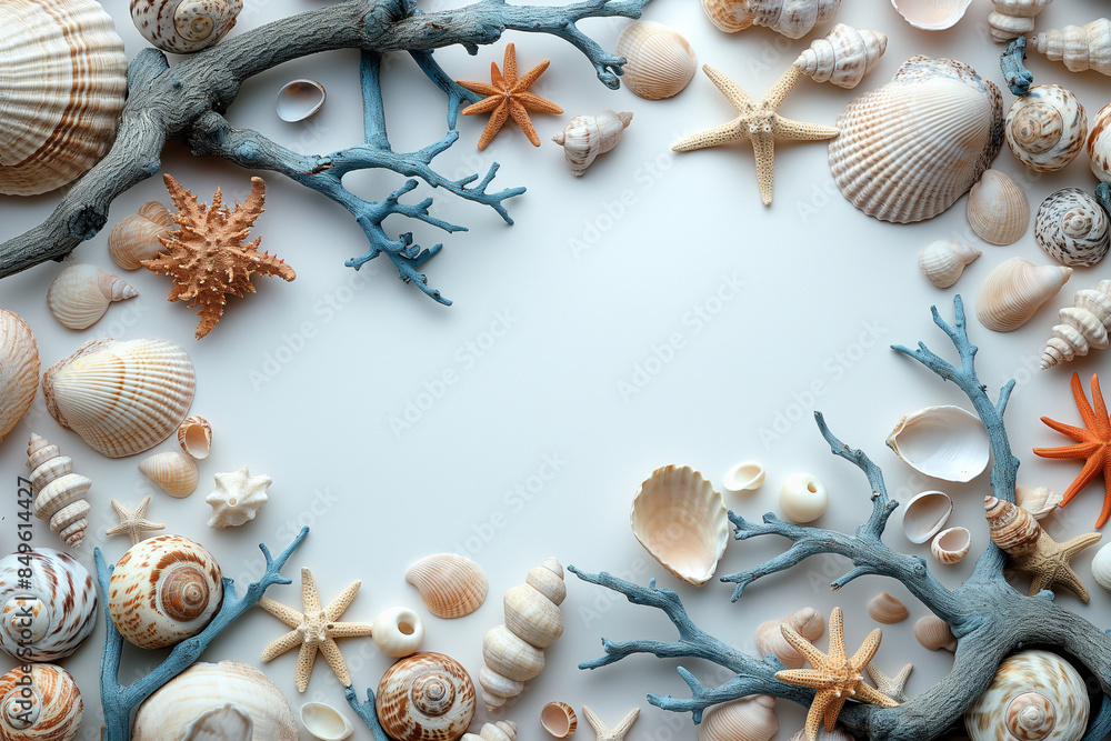 Fototapeta premium A coastal themed decor mockup with shells