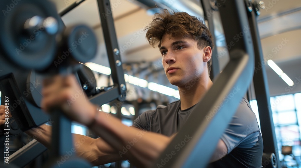 a man is working out with a barbell in a gym area a man is working out with a barbell in a gym area