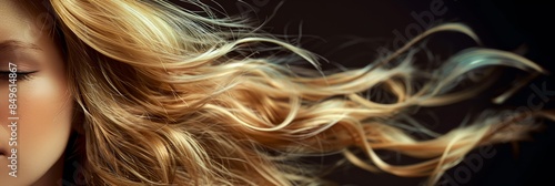 a woman with long blonde hair blowing in the wind photo