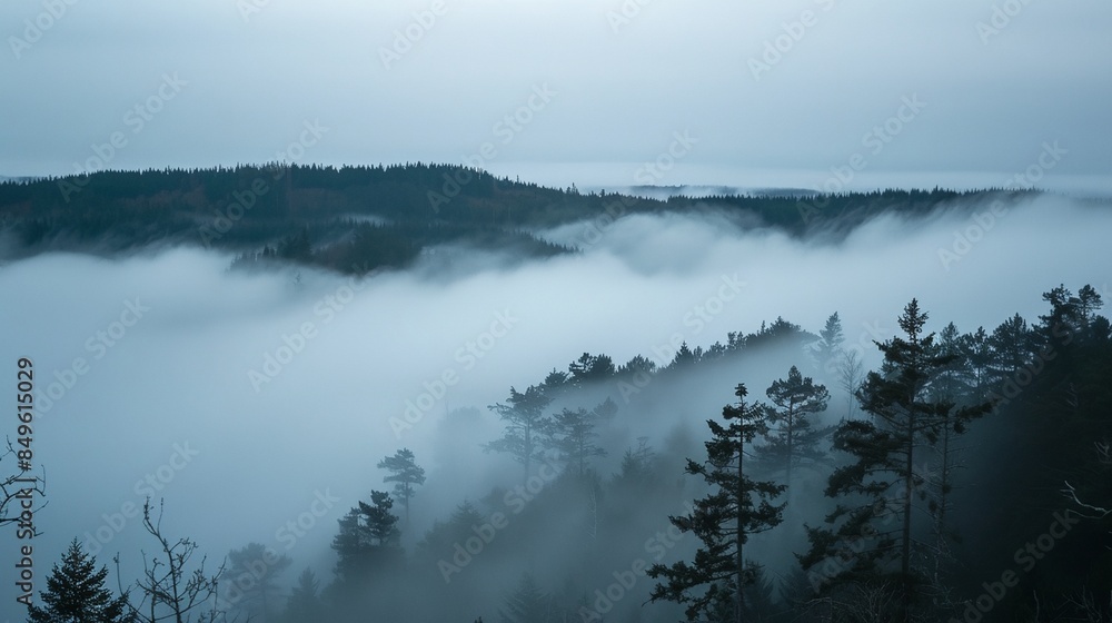 a foggy forest with trees a foggy forest with trees