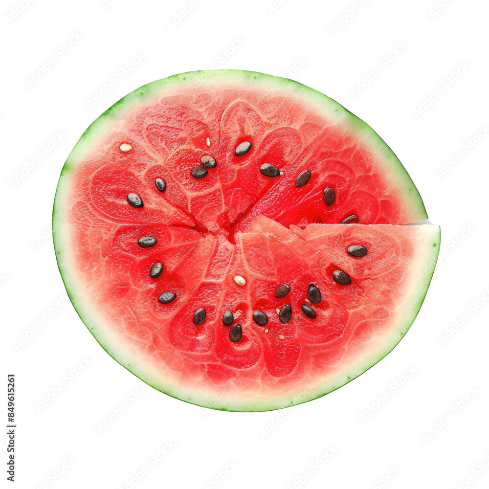 Juicy watermelon slice with seeds on solid white background, single object
Juicy watermelon slice with seeds on solid white background, single object