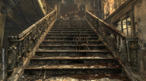 Decaying stairs in a deserted mansion HDR