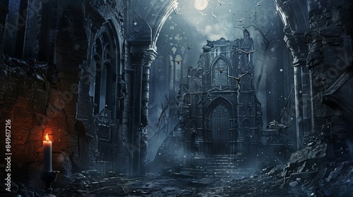 Goth castle with candle Digital Backdrops, Studio Backdrops For Photographer © Larysa