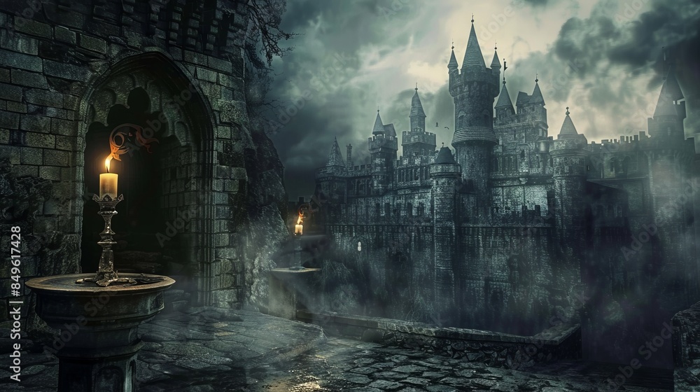 Fototapeta premium Goth castle with candle Digital Backdrops, Studio Backdrops For Photographers