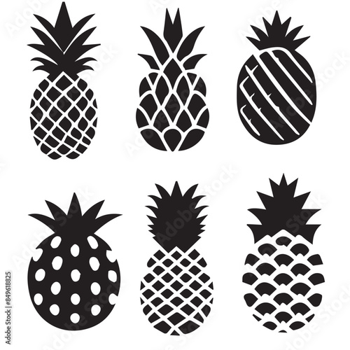Set of Fruits icon vector illustration. silhouettes pineapples Black and White. 
