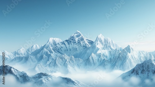 Snow-covered mountain peaks, a serene landscape perfect for travel, adventure, and nature-themed visuals. © kaznadey