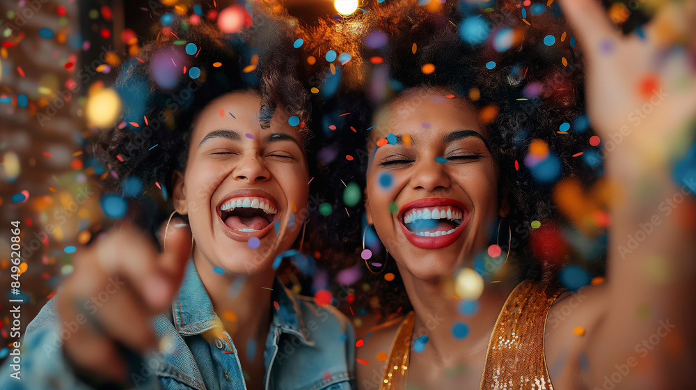 Joyful friends celebrating with confetti, perfect for themes of friendship, joy, and celebration. Great for festive events, party planning content, and social media campaigns. Joyful friends celebrating with confetti, perfect for themes of friendship, joy, and celebration. Great for festive events, party planning content, and social media campaigns.