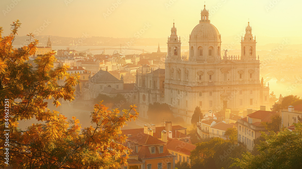 Obraz premium Capture the grandeur of Lisbon, Portugal created with Generative AI technology