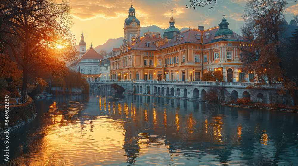 Fototapeta premium Capture the grandeur of Ljubljana, Slovenia created with Generative AI technology