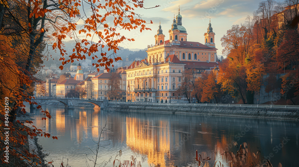 Capture the grandeur of Ljubljana, Slovenia created with Generative AI technology Capture the grandeur of Ljubljana, Slovenia created with Generative AI technology